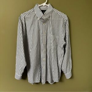 J.CREW Shirt Mens 15-33 Green Striped Oarsmen Vintage‎ Long Sleeve Button Down